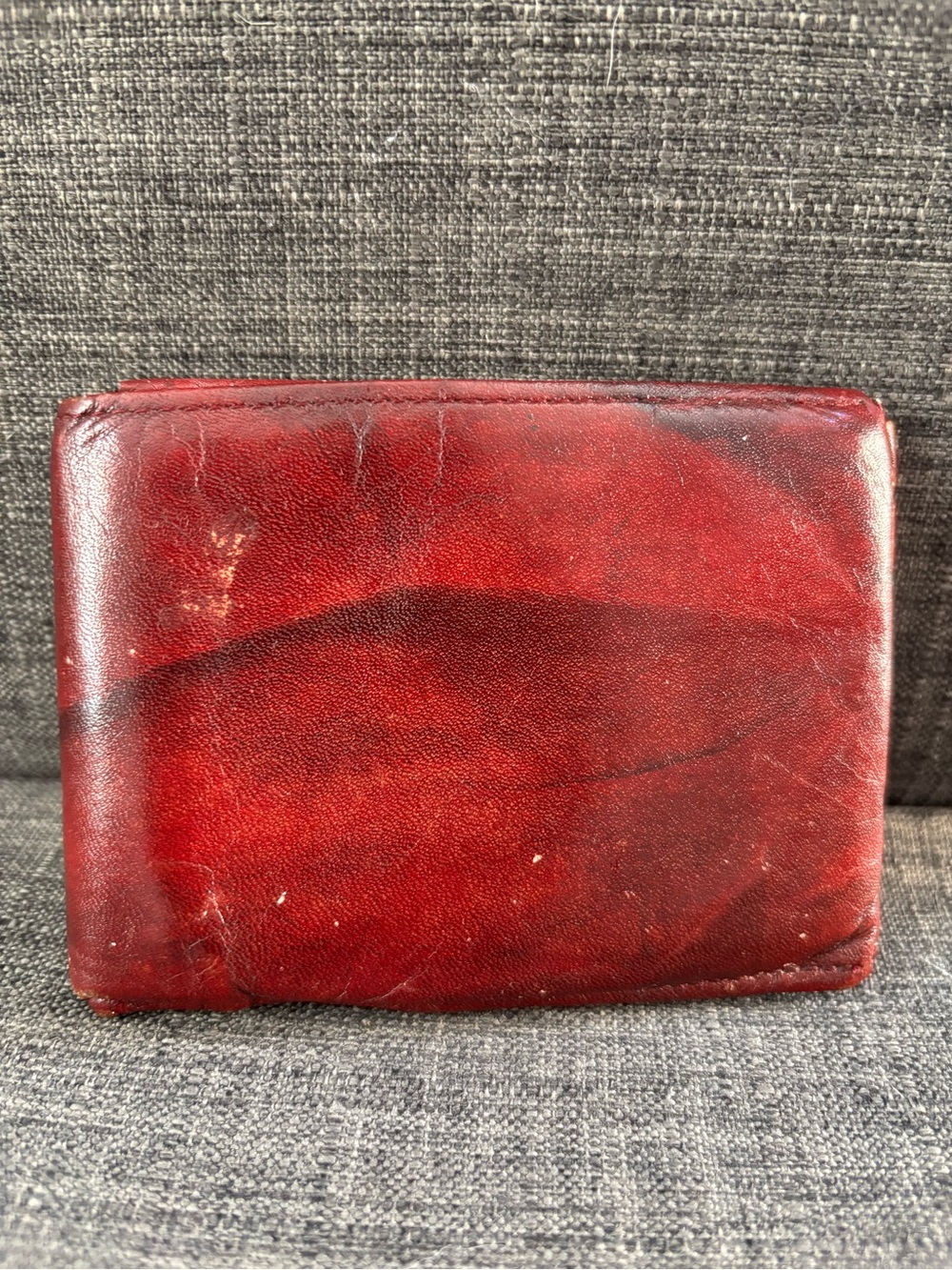 Vintage Men's Cowhide Leather Bifold Wallet - Red